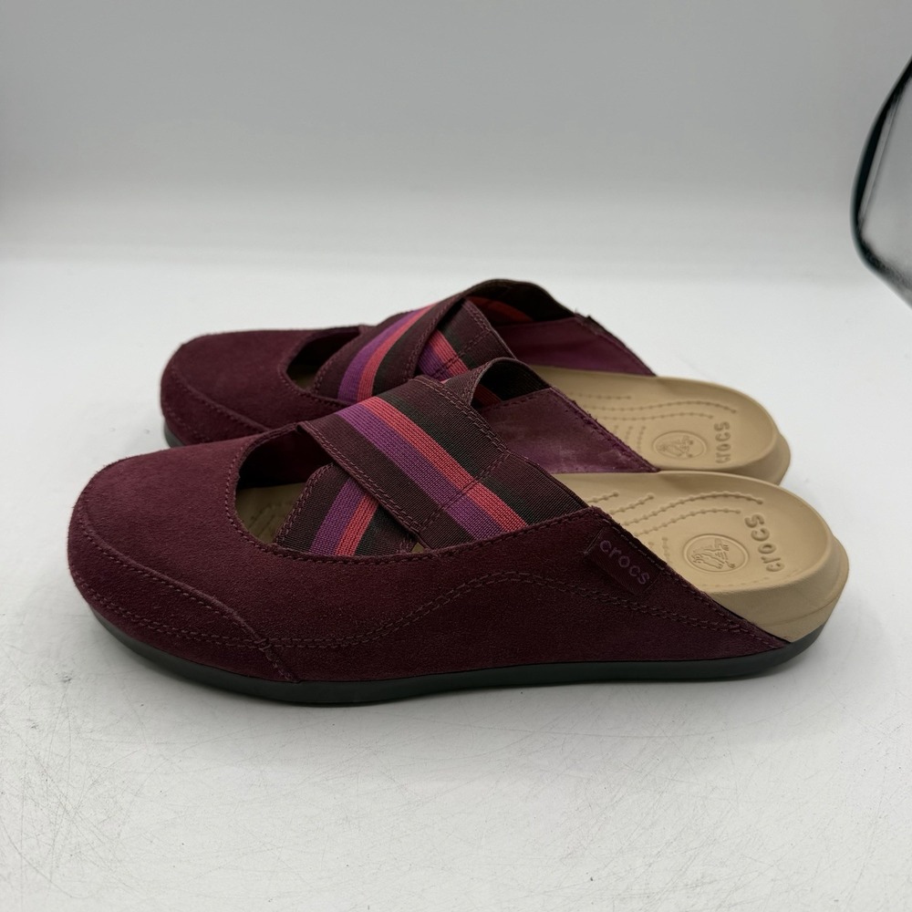 Crocs Edie Mules Womens Sz 7 Burgundy/Tan Slip On Comfort Shoes Closed Toe - Picture 6 of 10